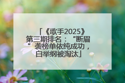 《歌手2025》第三期排名：“断眉”袭榜单依纯成功，白举纲被淘汰