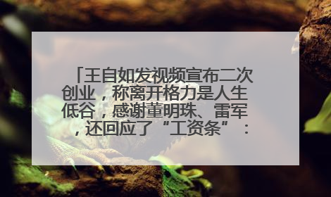 王自如发视频宣布二次创业，称离开格力是人生低谷，感谢董明珠、雷军，还回应了“工资条”：清楚自己要什么……